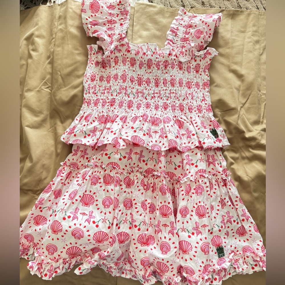 CLEARANCE! Hill House Paz Linen Mini Skirt Set Mermaid Shells & Cherries Size M